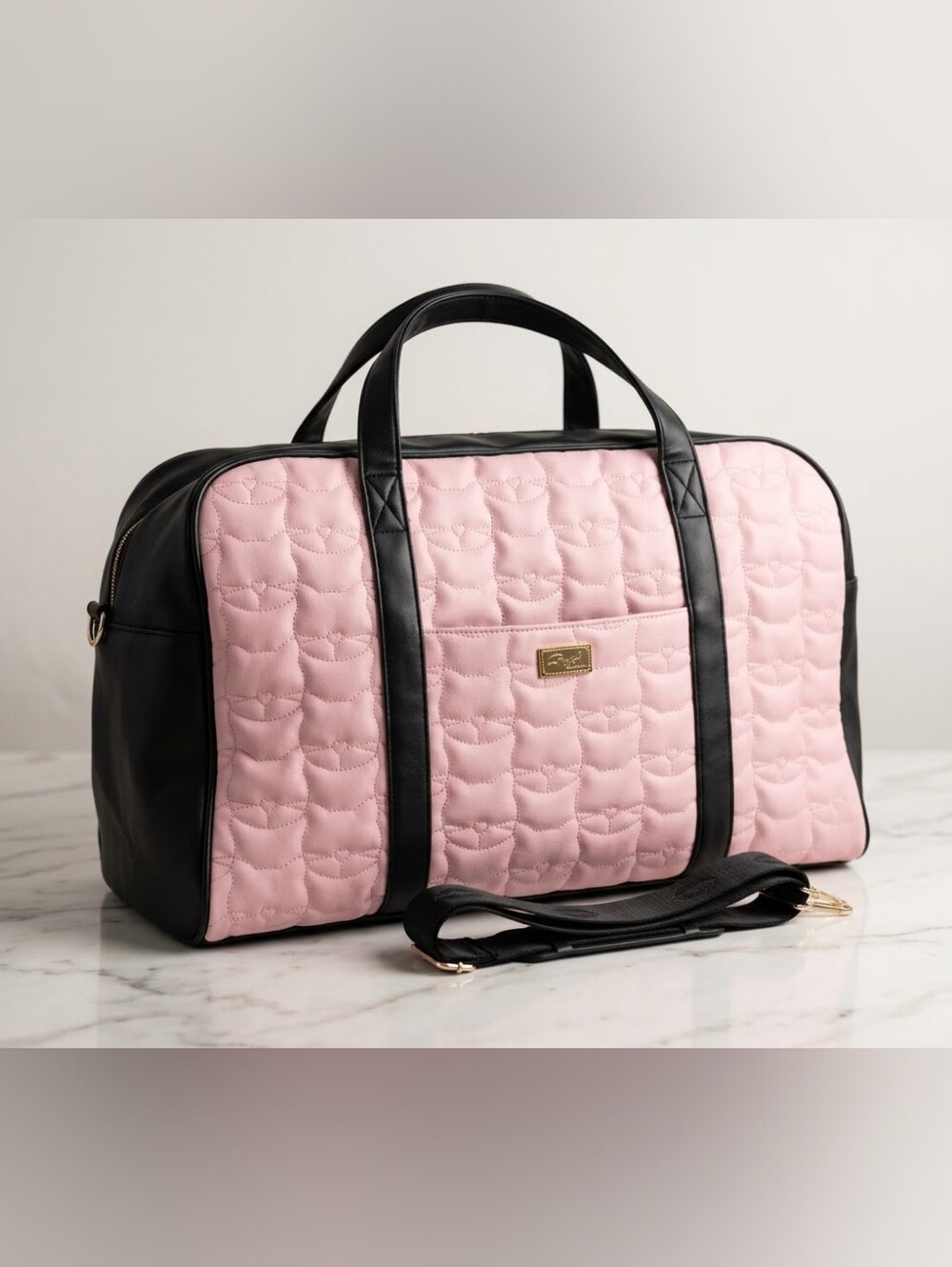 Luv Betsey by Betsey Johnson Quilted Cat Weekender Duffel Bag Pink Black - Like